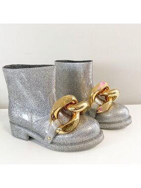 New JW Anderson Chain Glitter Silver Ankle Boots